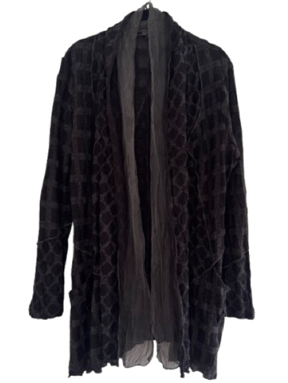 Cativa Black Grey Open Front Textured Exposed Seam Cardigan Lagenlook Artsy